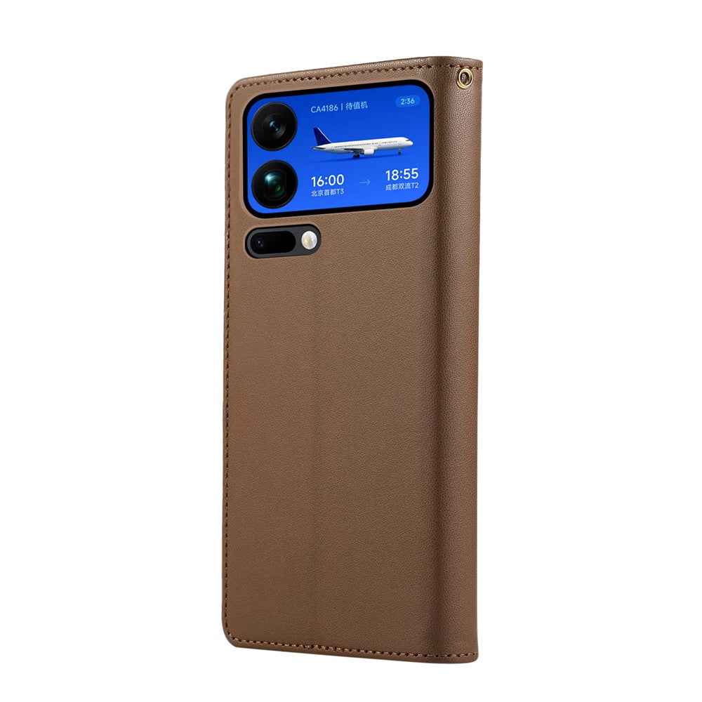 For Xiaomi 17 Pro Case RFID Blocking Wallet Stand Rhombus Leather Phone Cover with Wrist Strap - Brown