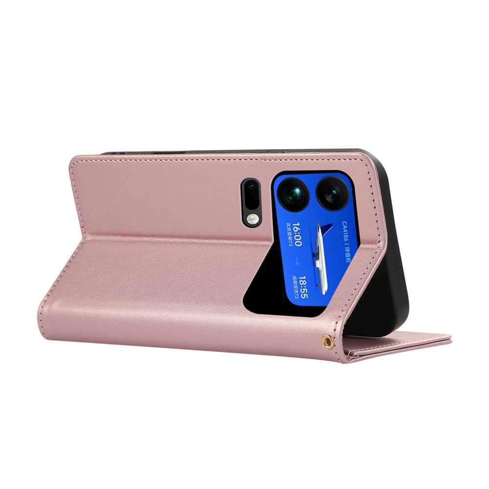 For Xiaomi 17 Pro Case RFID Blocking Wallet Stand Rhombus Leather Phone Cover with Wrist Strap - Rose Gold