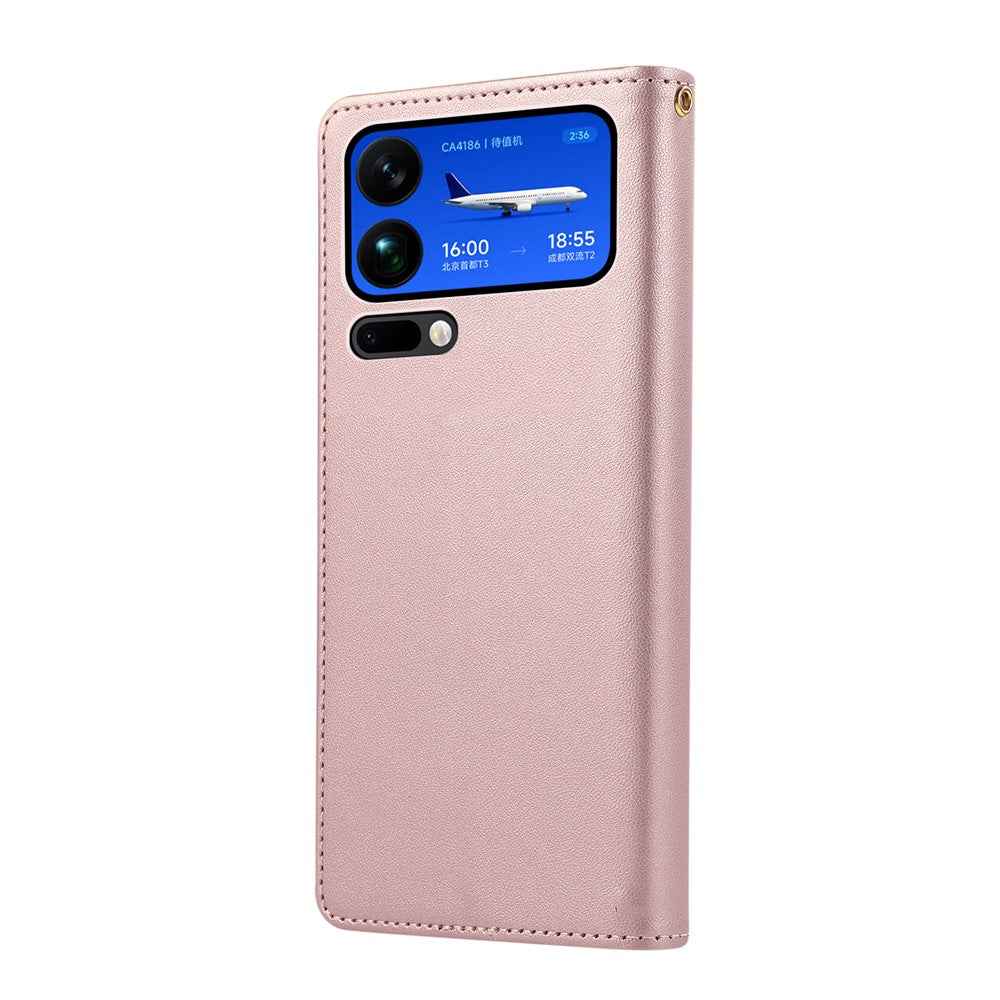 For Xiaomi 17 Pro Case RFID Blocking Wallet Stand Rhombus Leather Phone Cover with Wrist Strap - Rose Gold