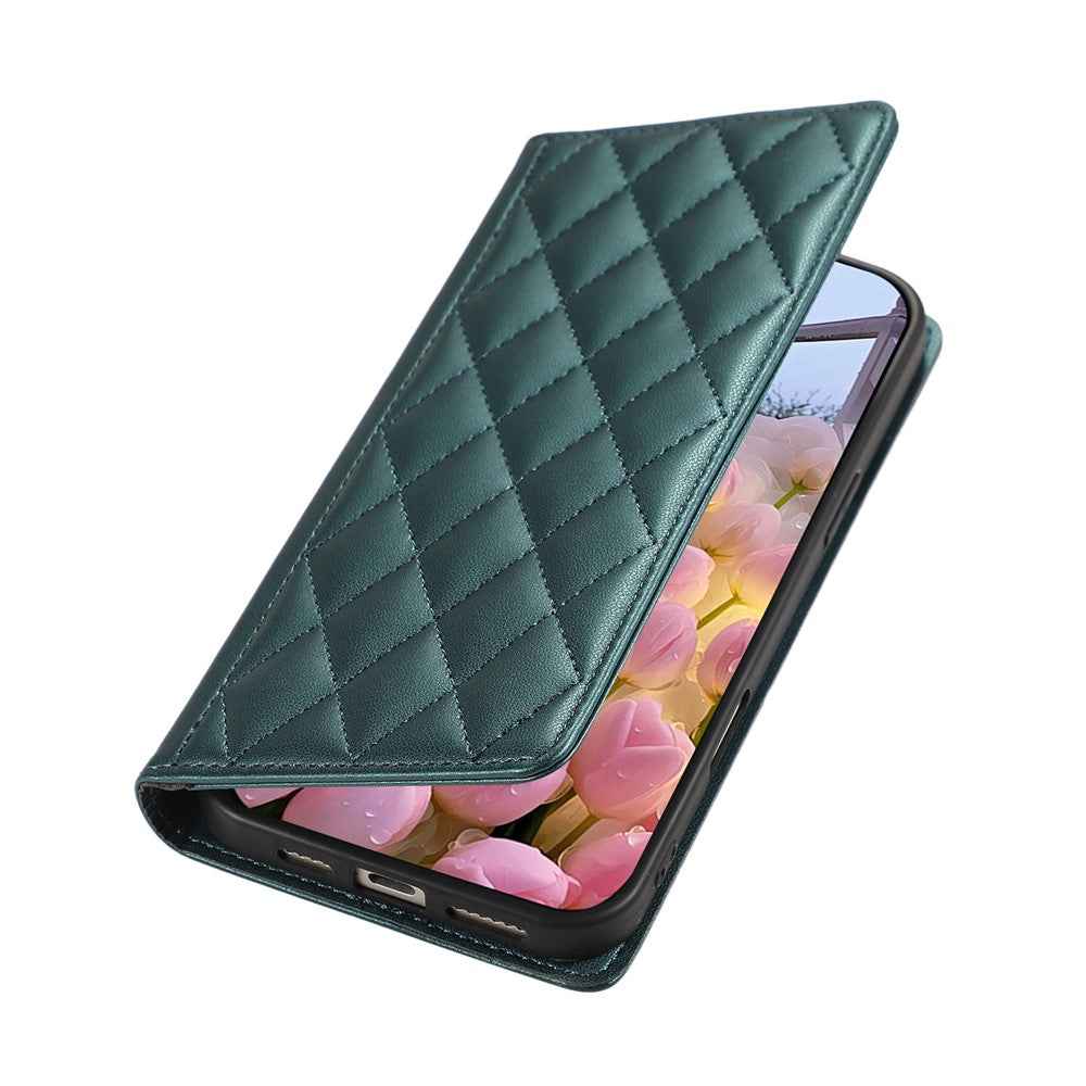 For Xiaomi 17 Pro Case RFID Blocking Wallet Stand Rhombus Leather Phone Cover with Wrist Strap - Green