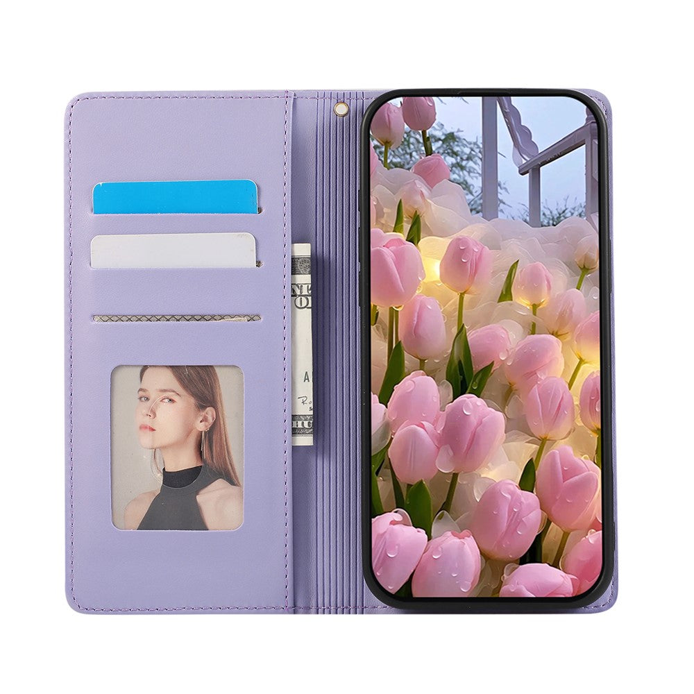 For Xiaomi 17 Pro Max Case RFID Blocking Wallet Stand Rhombus Leather Phone Cover with Wrist Strap - Purple