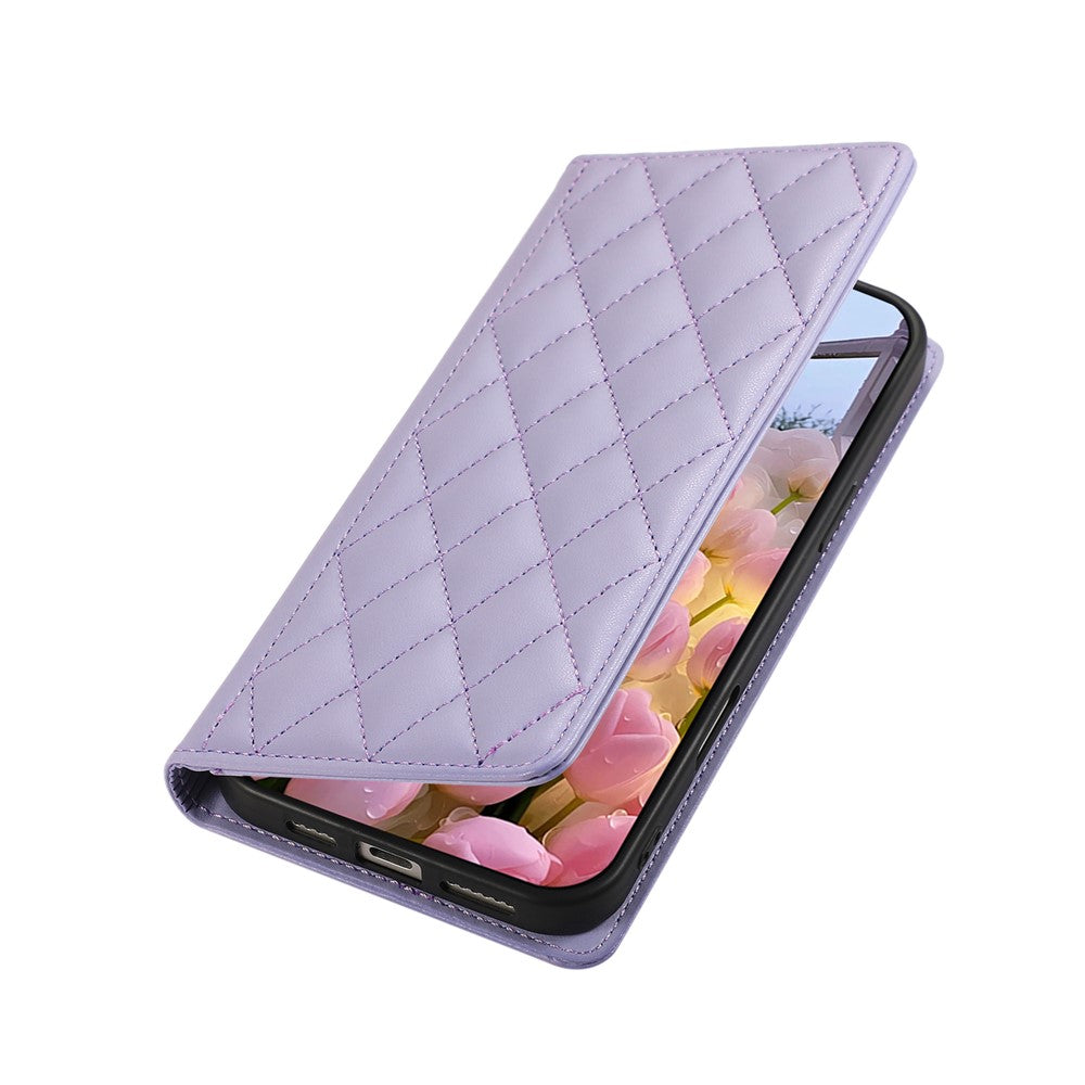For Xiaomi 17 Pro Max Case RFID Blocking Wallet Stand Rhombus Leather Phone Cover with Wrist Strap - Purple