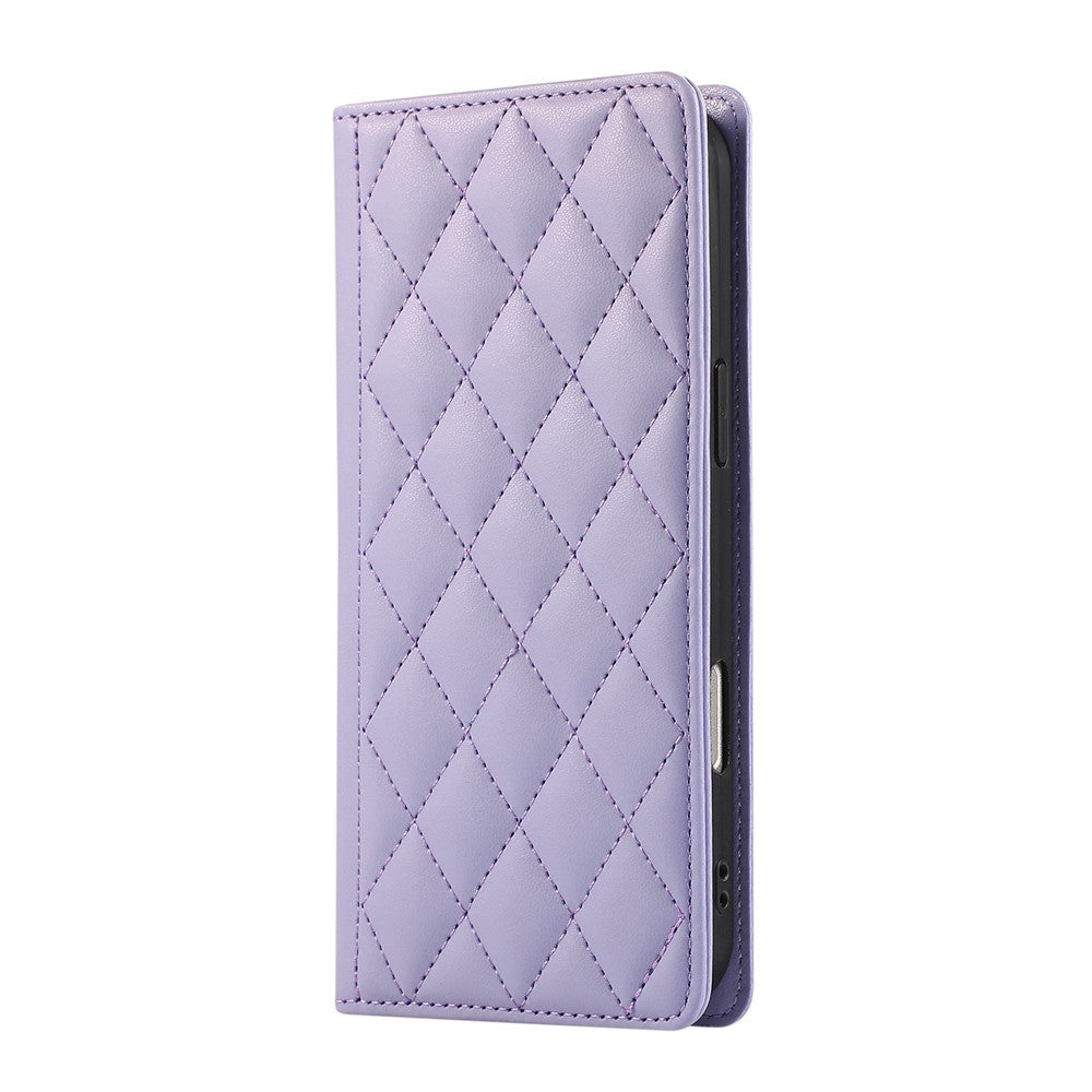 For Xiaomi 17 Pro Max Case RFID Blocking Wallet Stand Rhombus Leather Phone Cover with Wrist Strap - Purple