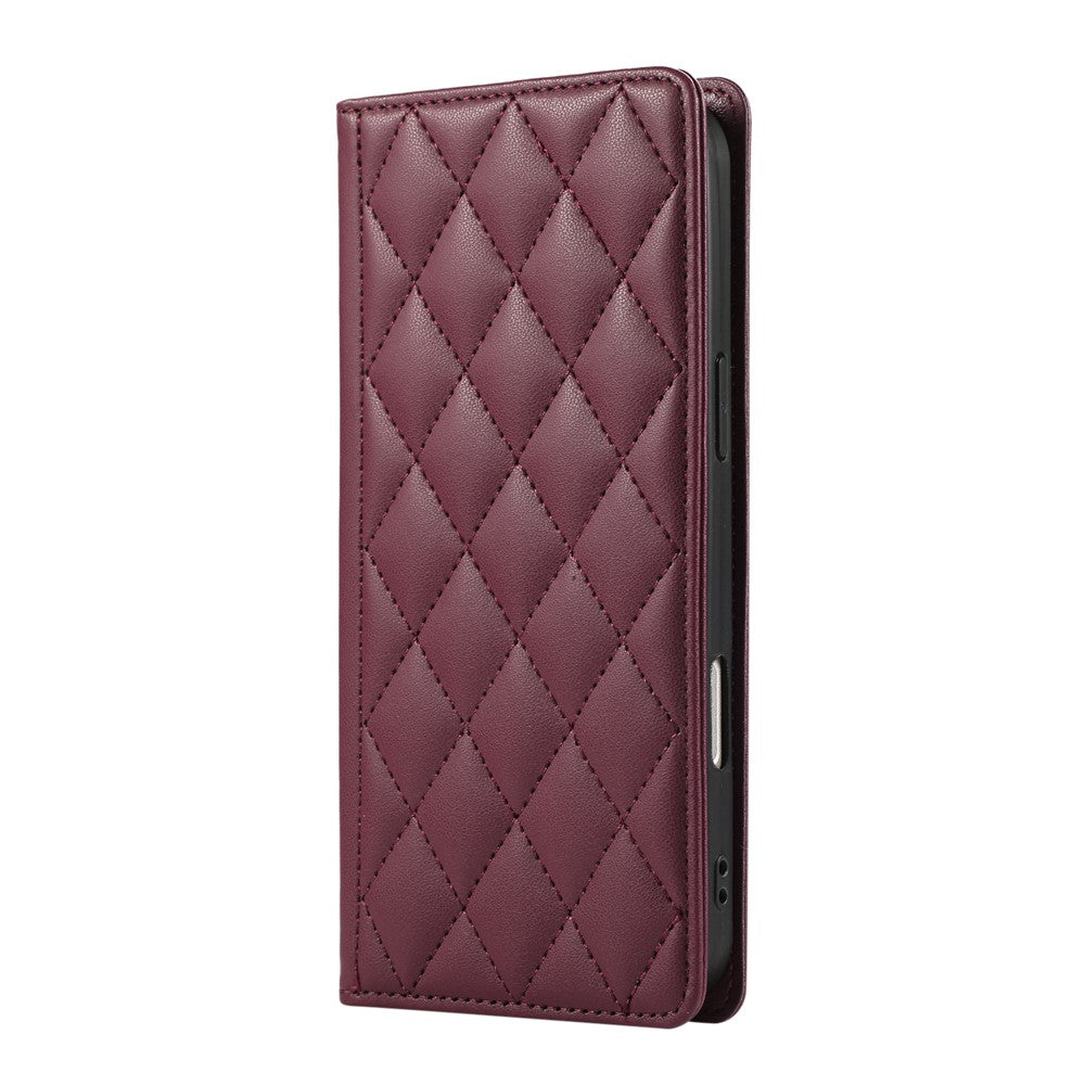 For Xiaomi 17 Pro Max Case RFID Blocking Wallet Stand Rhombus Leather Phone Cover with Wrist Strap - Red