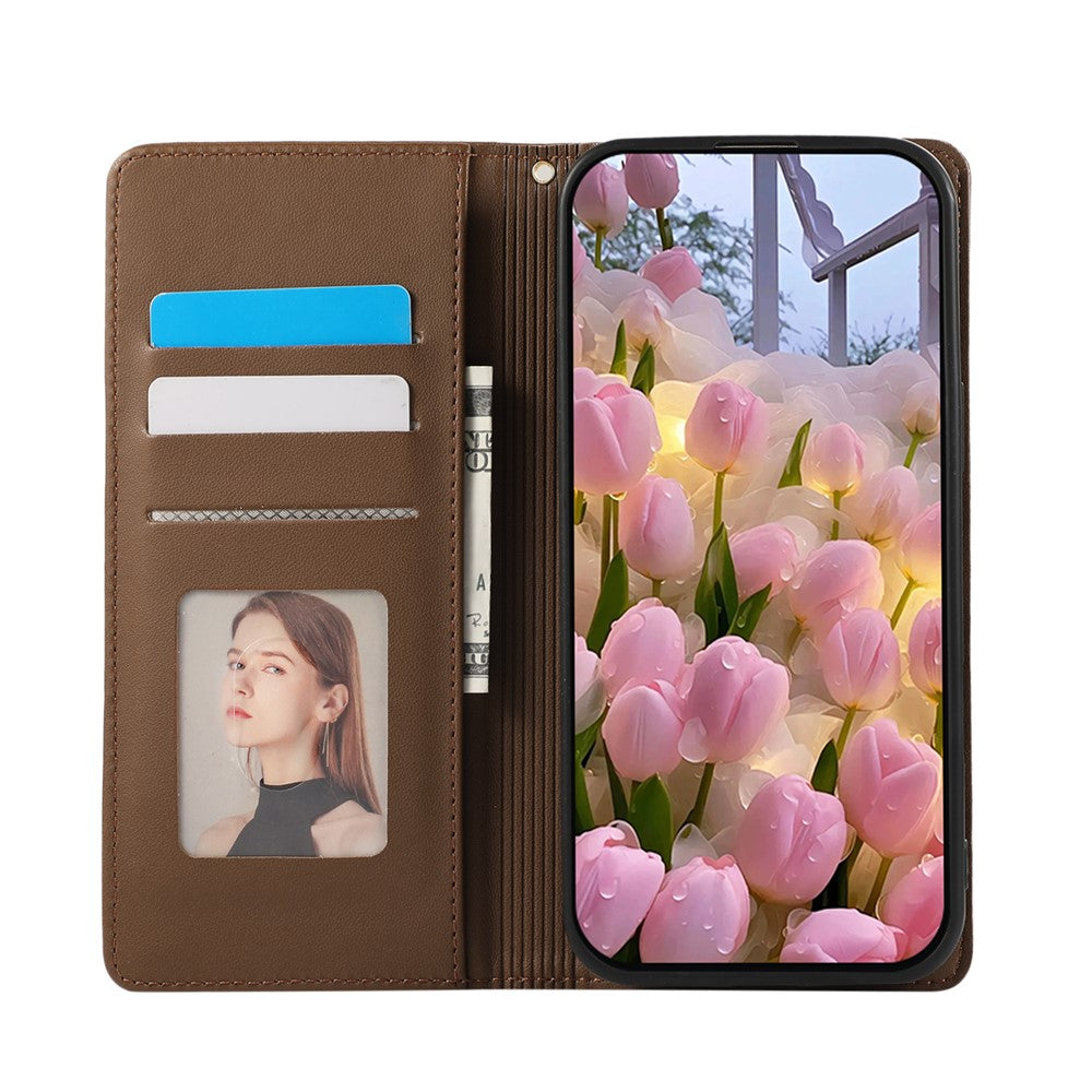 For Xiaomi 17 Pro Max Case RFID Blocking Wallet Stand Rhombus Leather Phone Cover with Wrist Strap - Brown