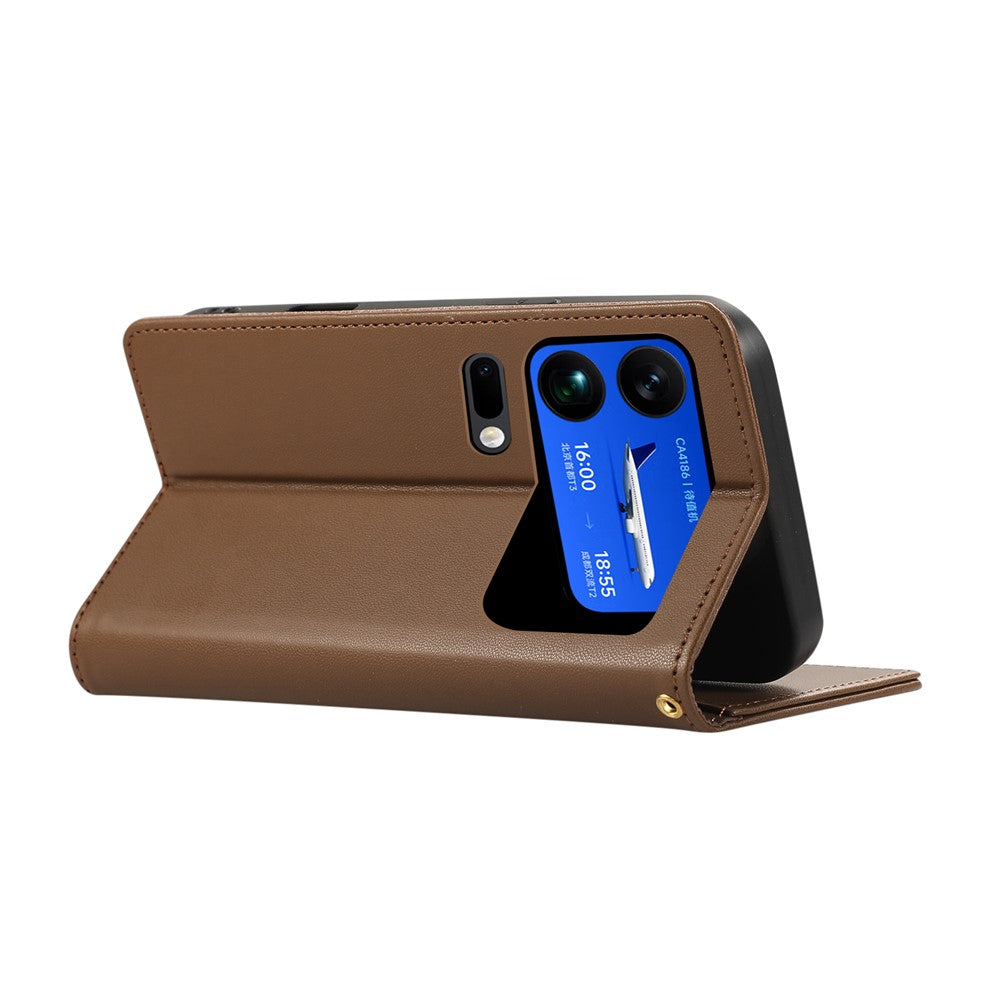 For Xiaomi 17 Pro Max Case RFID Blocking Wallet Stand Rhombus Leather Phone Cover with Wrist Strap - Brown