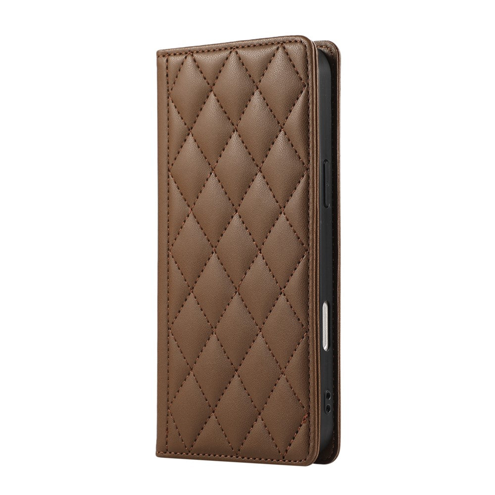 For Xiaomi 17 Pro Max Case RFID Blocking Wallet Stand Rhombus Leather Phone Cover with Wrist Strap - Brown