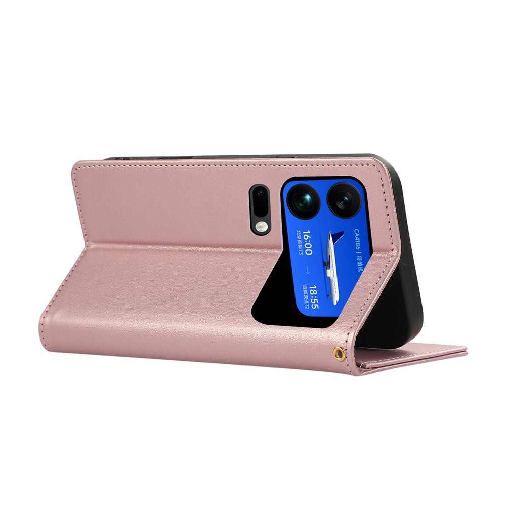 For Xiaomi 17 Pro Max Case RFID Blocking Wallet Stand Rhombus Leather Phone Cover with Wrist Strap - Rose Gold