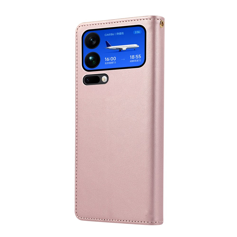 For Xiaomi 17 Pro Max Case RFID Blocking Wallet Stand Rhombus Leather Phone Cover with Wrist Strap - Rose Gold