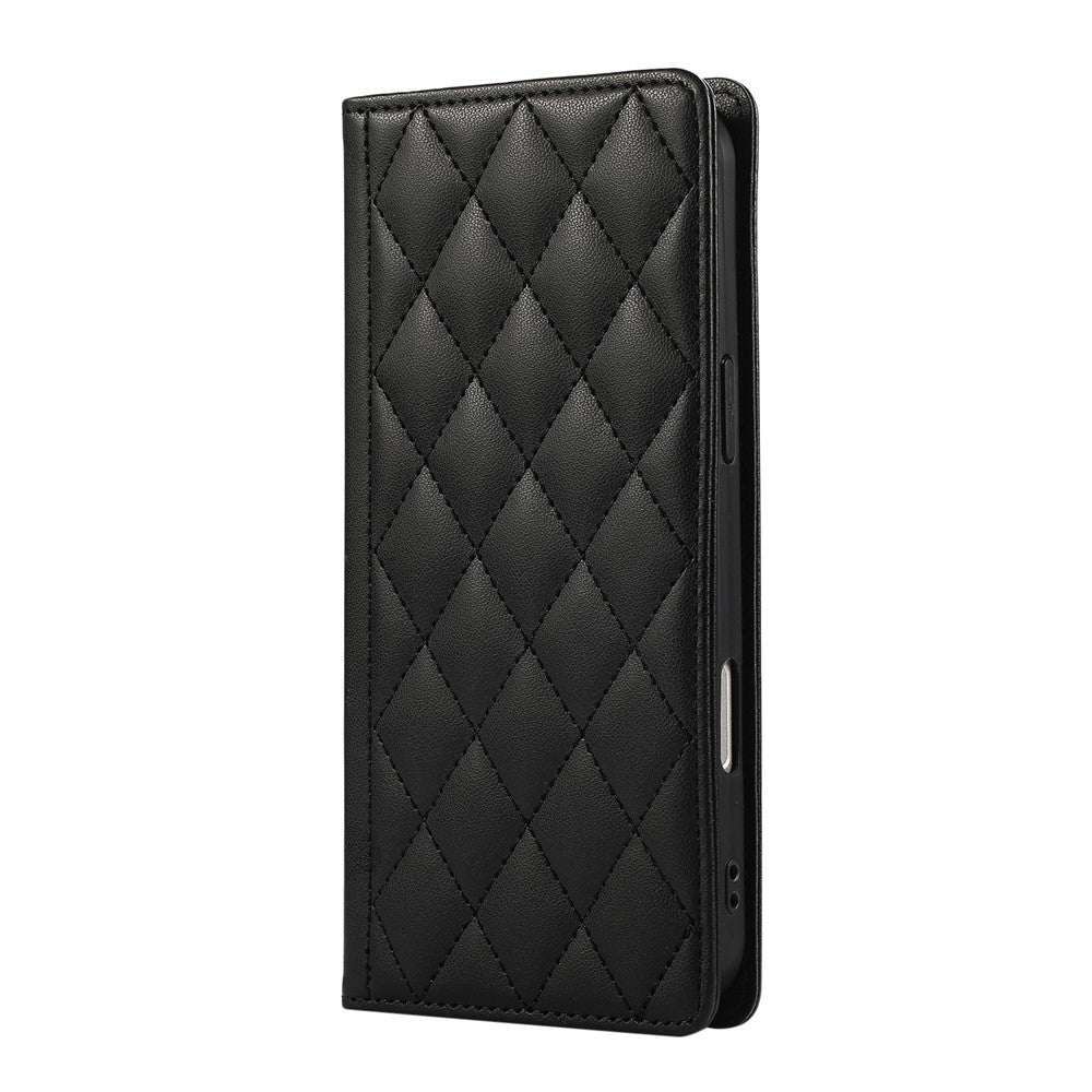 For Xiaomi 17 Pro Max Case RFID Blocking Wallet Stand Rhombus Leather Phone Cover with Wrist Strap - Black