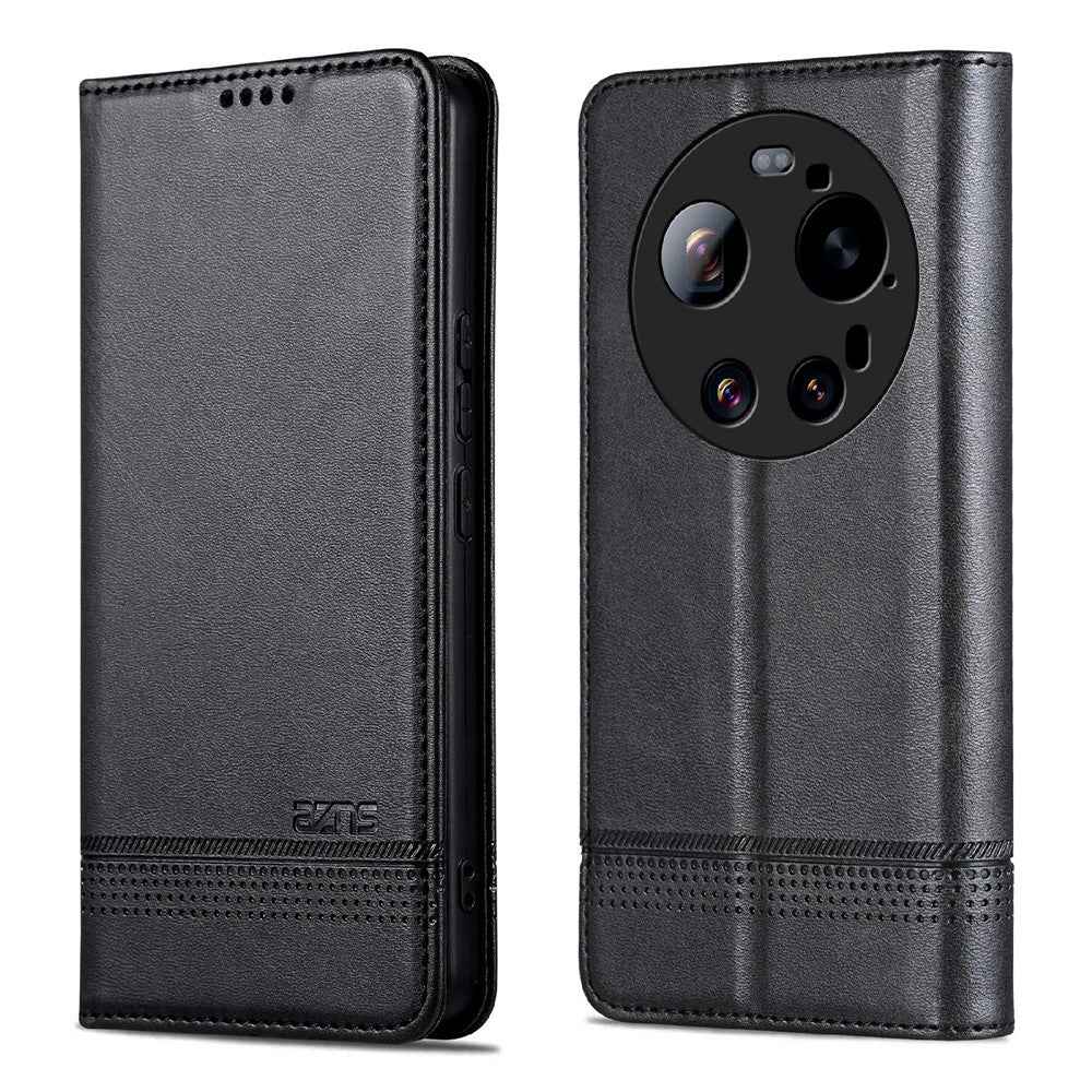 AZNS For Xiaomi 17 Ultra 5G Case Cowhide Texture PU Leather Wallet Phone Cover - Black