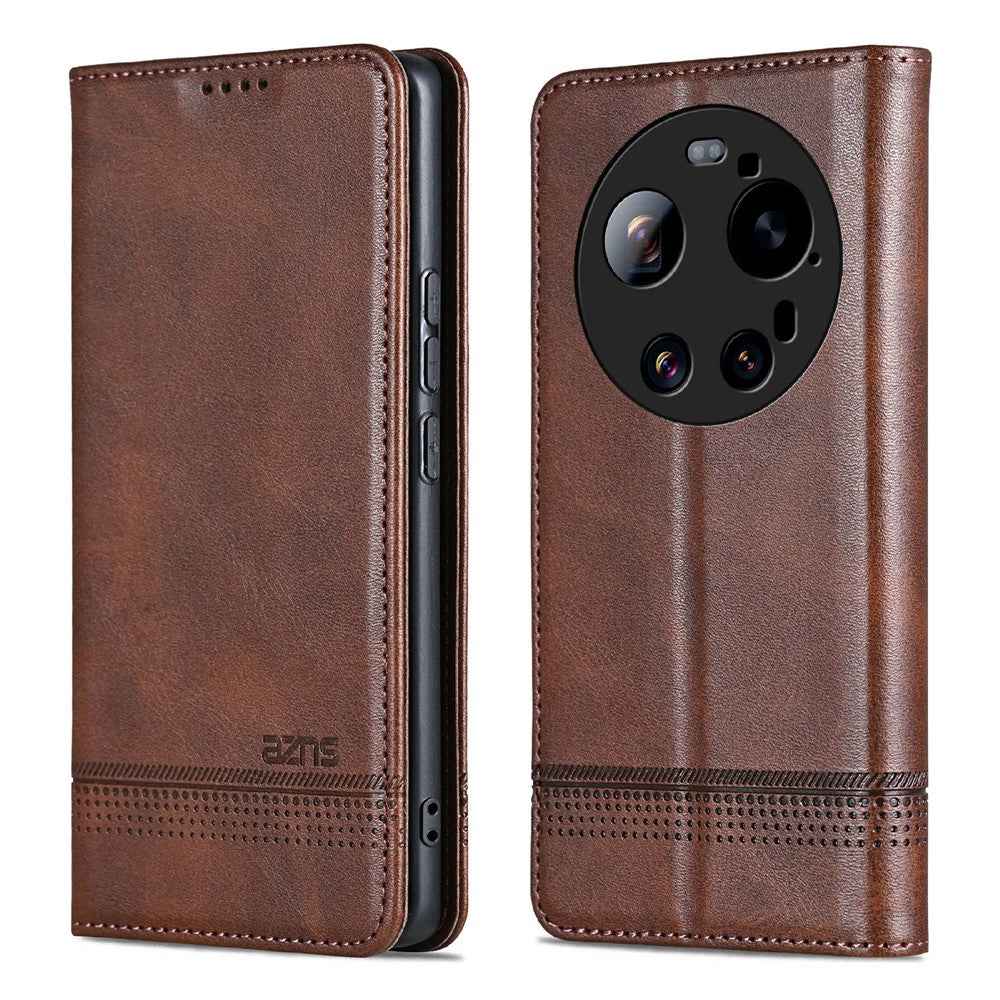 AZNS For Xiaomi 17 Ultra 5G Case Cowhide Texture PU Leather Wallet Phone Cover - Coffee