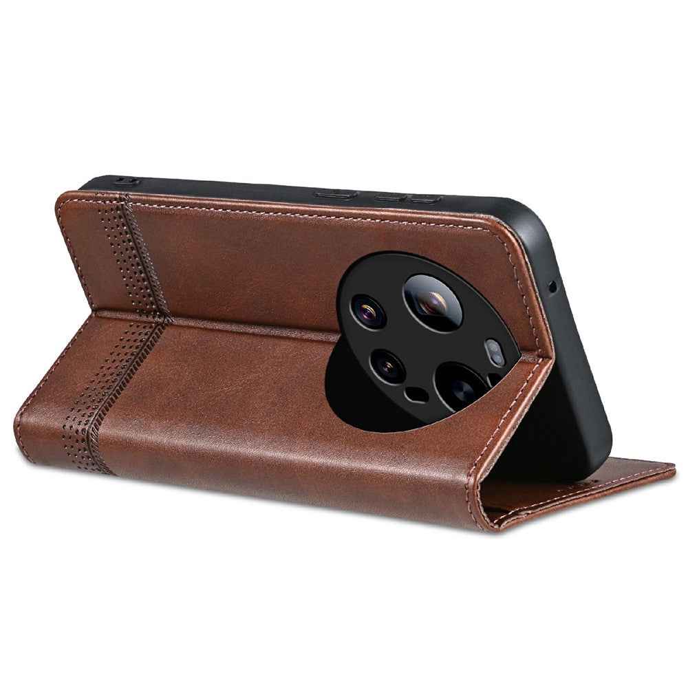 AZNS For Xiaomi 17 Ultra 5G Case Cowhide Texture PU Leather Wallet Phone Cover - Coffee