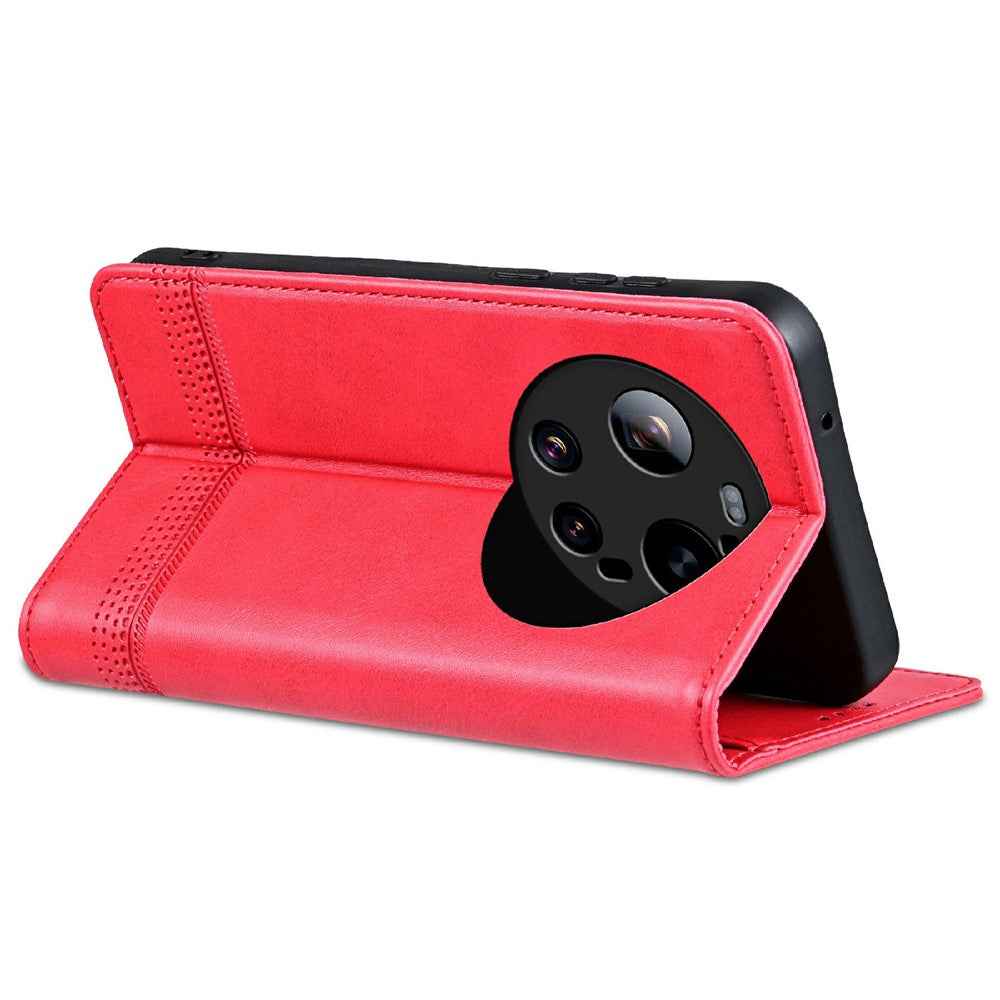 AZNS For Xiaomi 17 Ultra 5G Case Cowhide Texture PU Leather Wallet Phone Cover - Red