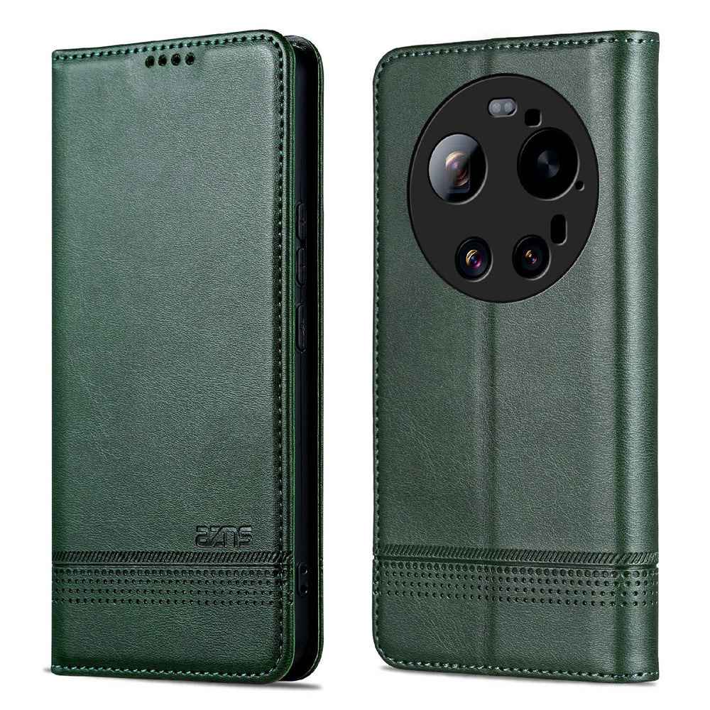 AZNS For Xiaomi 17 Ultra 5G Case Cowhide Texture PU Leather Wallet Phone Cover - Green