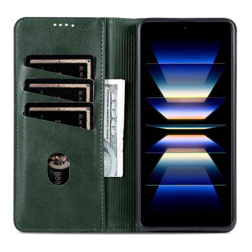 AZNS For Xiaomi 17 Ultra 5G Case Cowhide Texture PU Leather Wallet Phone Cover - Green