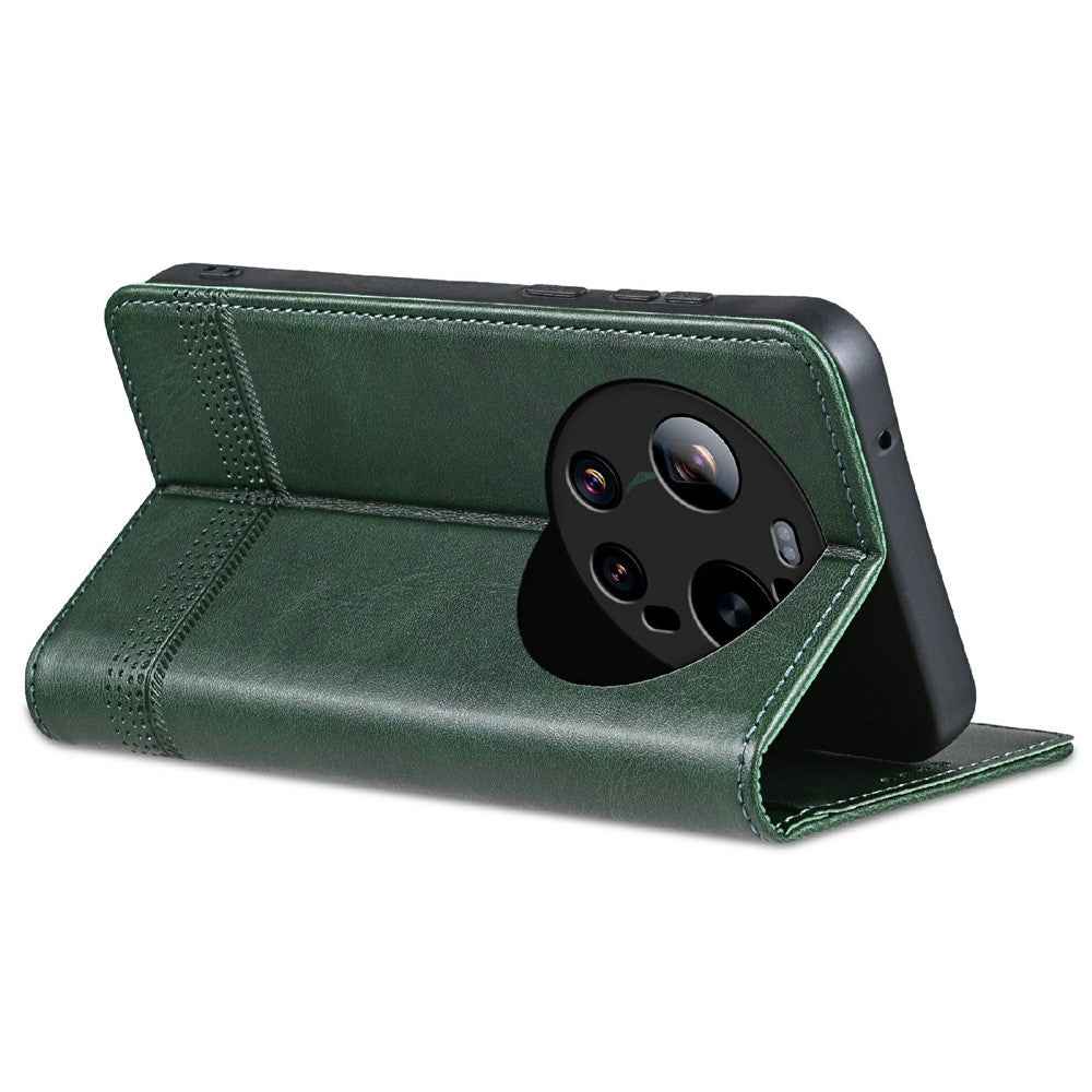 AZNS For Xiaomi 17 Ultra 5G Case Cowhide Texture PU Leather Wallet Phone Cover - Green