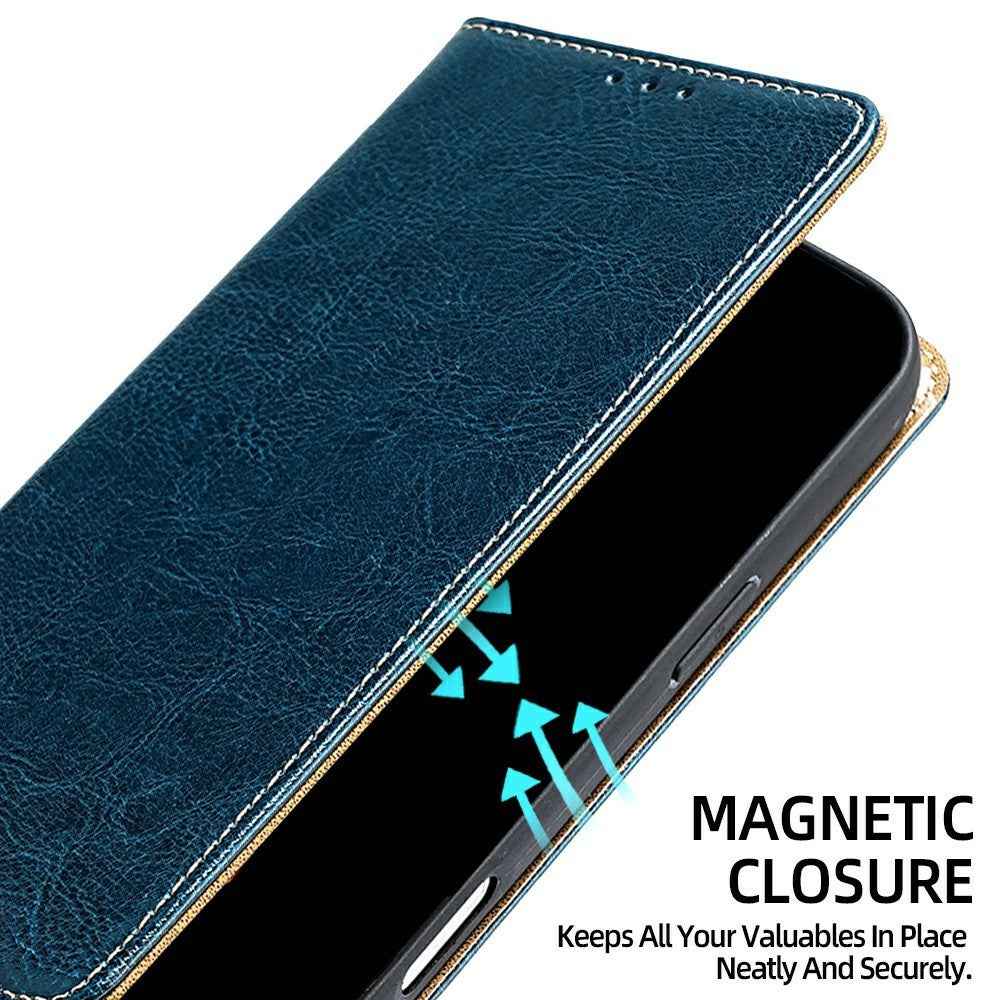 For Xiaomi 17 Pro Case Genuine Cow Leather Stand Mobile Phone Cover with RFID Blocking Wallet - Blue
