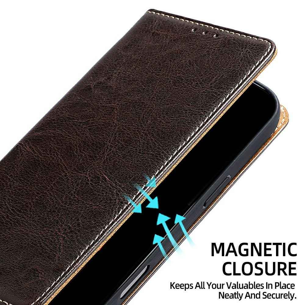 For Xiaomi 17 Pro Case Genuine Cow Leather Stand Mobile Phone Cover with RFID Blocking Wallet - Dark Brown