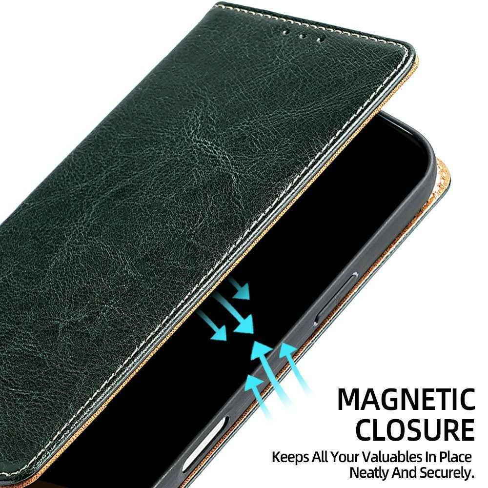 For Xiaomi 17 Pro Case Genuine Cow Leather Stand Mobile Phone Cover with RFID Blocking Wallet - Green