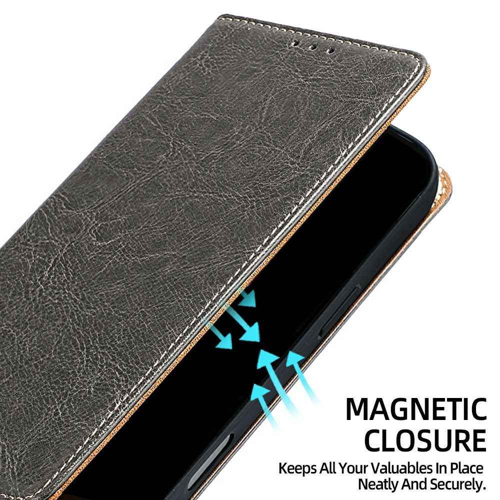 For Xiaomi 17 Pro Case Genuine Cow Leather Stand Mobile Phone Cover with RFID Blocking Wallet - Grey