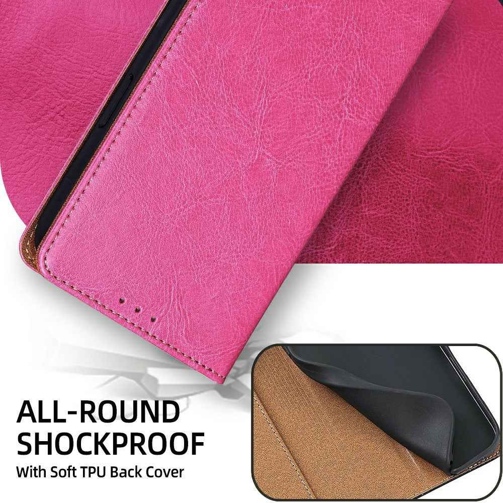 For Xiaomi 17 Pro Case Genuine Cow Leather Stand Mobile Phone Cover with RFID Blocking Wallet - Rose