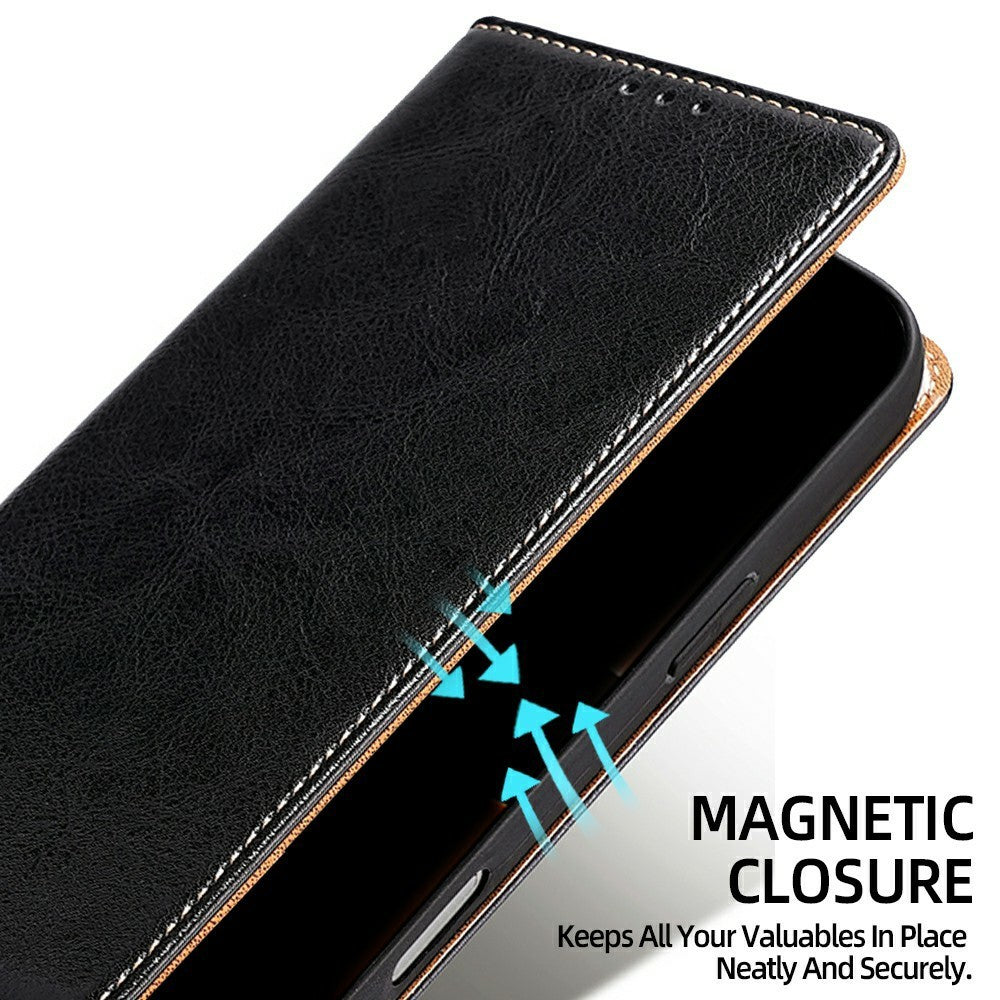 For Xiaomi 17 Pro Max Case Genuine Cow Leather Stand Mobile Phone Cover with RFID Blocking Wallet - Black