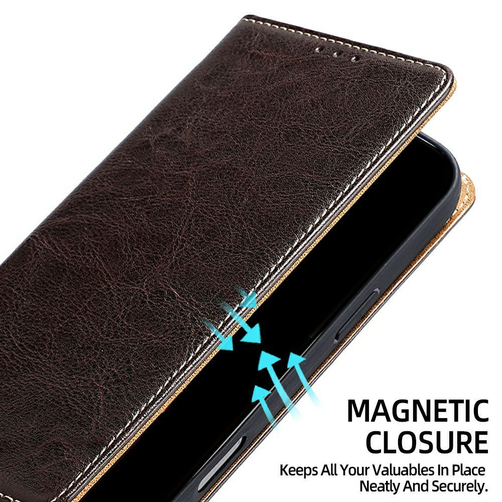For Xiaomi 17 Pro Max Case Genuine Cow Leather Stand Mobile Phone Cover with RFID Blocking Wallet - Dark Brown