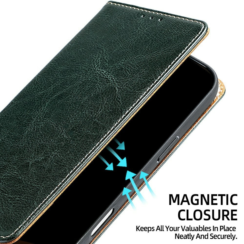 For Xiaomi 17 Pro Max Case Genuine Cow Leather Stand Mobile Phone Cover with RFID Blocking Wallet - Green
