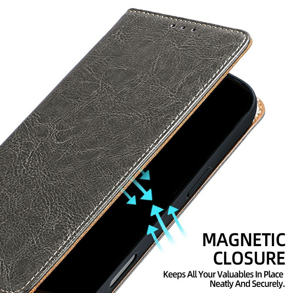 For Xiaomi 17 Pro Max Case Genuine Cow Leather Stand Mobile Phone Cover with RFID Blocking Wallet - Grey