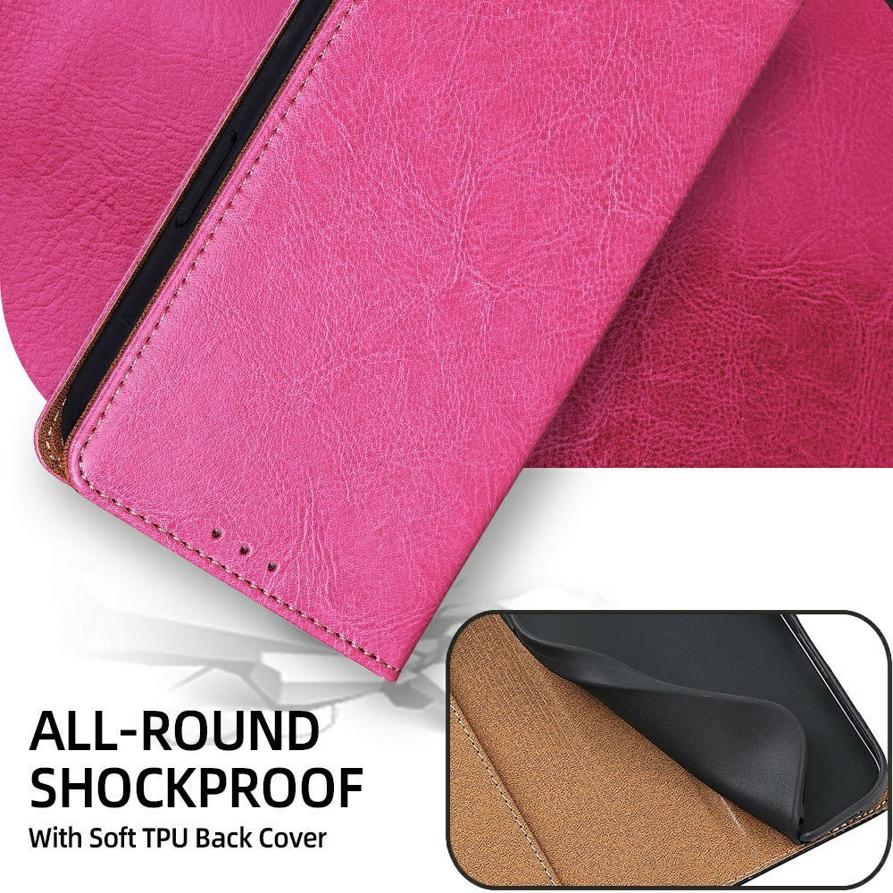 For Xiaomi 17 Pro Max Case Genuine Cow Leather Stand Mobile Phone Cover with RFID Blocking Wallet - Rose