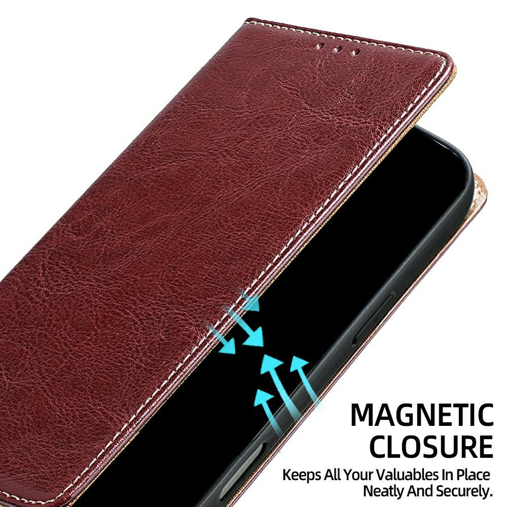 For Xiaomi 17 Pro Max Case Genuine Cow Leather Stand Mobile Phone Cover with RFID Blocking Wallet - Red