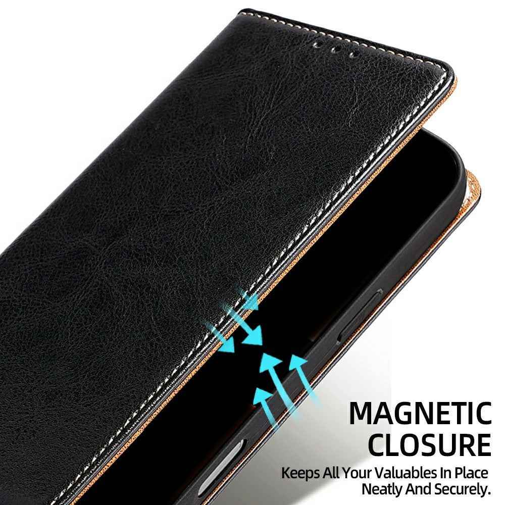 For Xiaomi 17 Ultra 5G Case Genuine Cow Leather Stand Mobile Phone Cover with RFID Blocking Wallet - Black