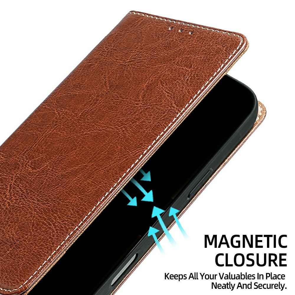 For Xiaomi 17 Ultra 5G Case Genuine Cow Leather Stand Mobile Phone Cover with RFID Blocking Wallet - Light Brown