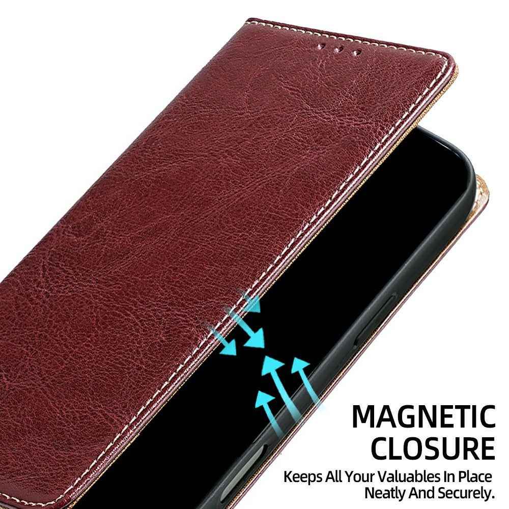 For Xiaomi 17 Ultra 5G Case Genuine Cow Leather Stand Mobile Phone Cover with RFID Blocking Wallet - Red