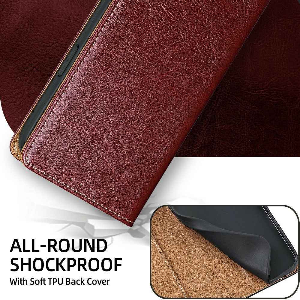 For Xiaomi 17 Ultra 5G Case Genuine Cow Leather Stand Mobile Phone Cover with RFID Blocking Wallet - Red