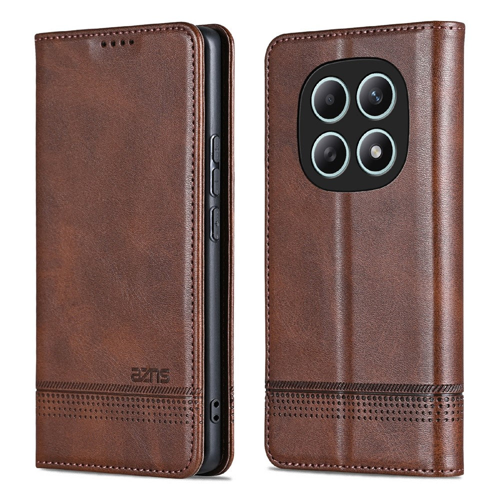 AZNS For Xiaomi Redmi Note 15 4G (Global) Case Cowhide Texture PU Leather Wallet Phone Cover - Coffee