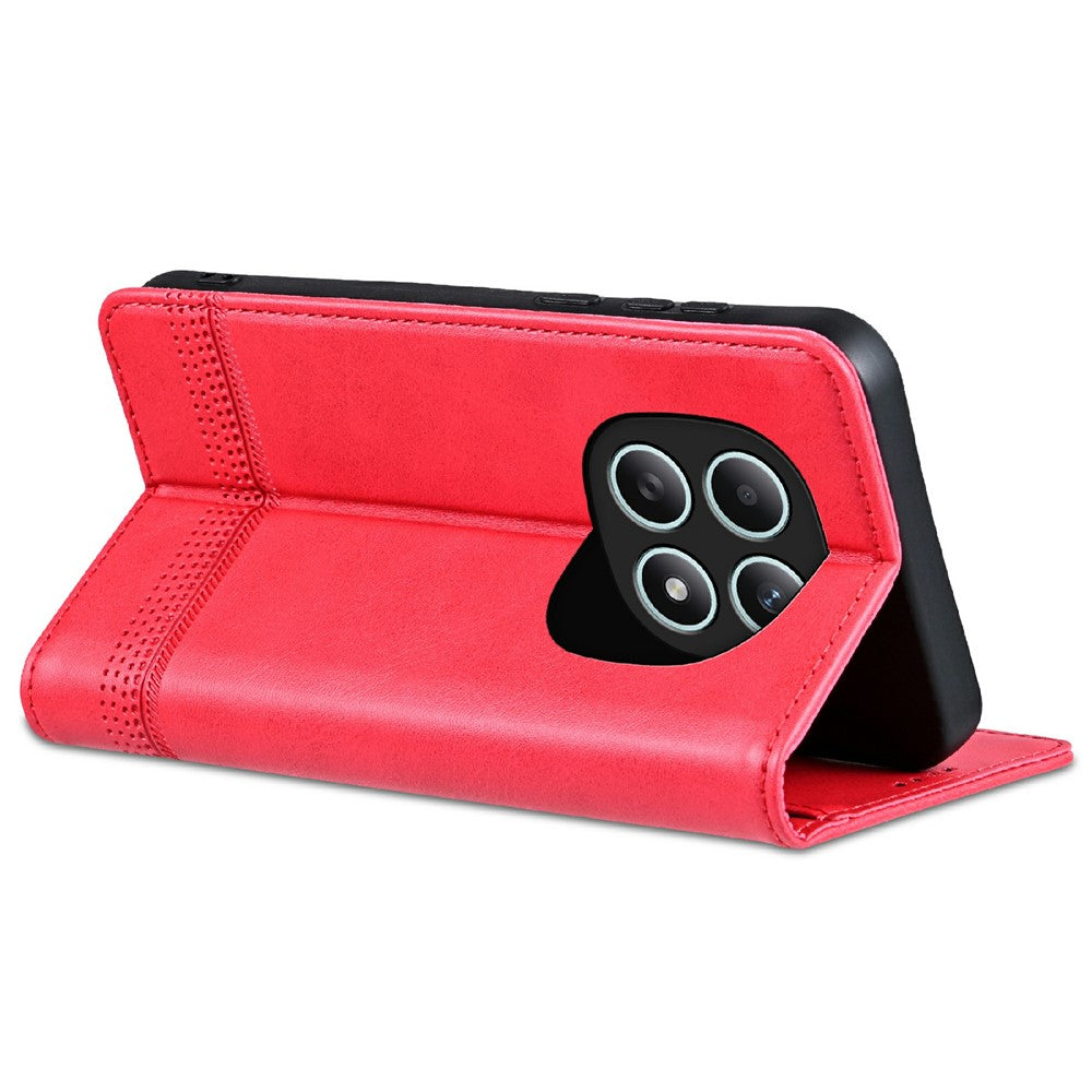 AZNS For Xiaomi Redmi Note 15 4G (Global) Case Cowhide Texture PU Leather Wallet Phone Cover - Red