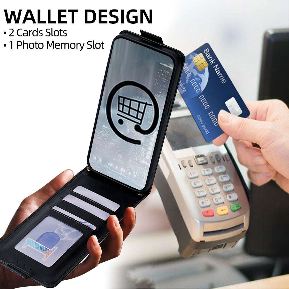 For Xiaomi 17 Pro Max Case Card Holder Vertical Flip Leather Phone Cover with Crossbody Shoulder Strap - Black