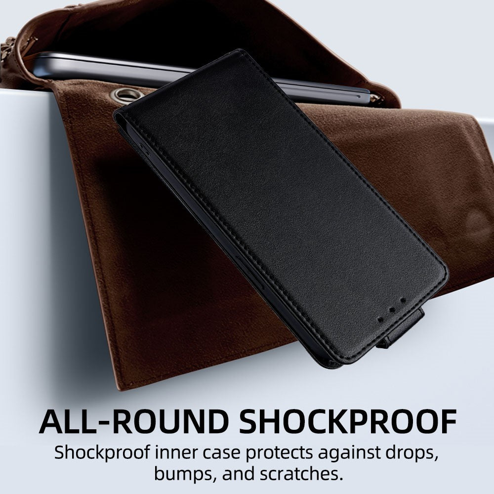 For Xiaomi 17 Pro Max Case Card Holder Vertical Flip Leather Phone Cover with Crossbody Shoulder Strap - Black