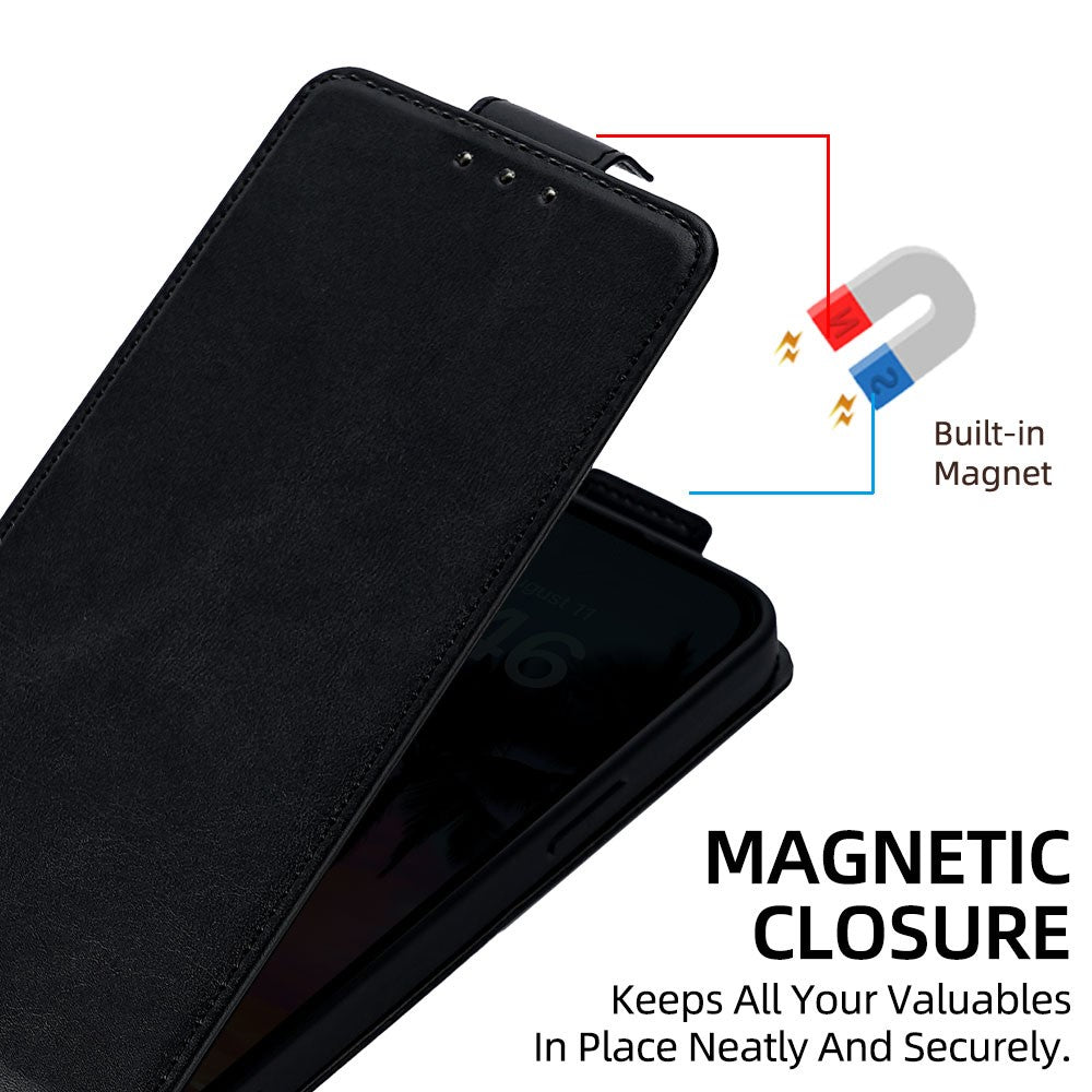 For Xiaomi 17 Pro Max Case Card Holder Vertical Flip Leather Phone Cover with Crossbody Shoulder Strap - Black