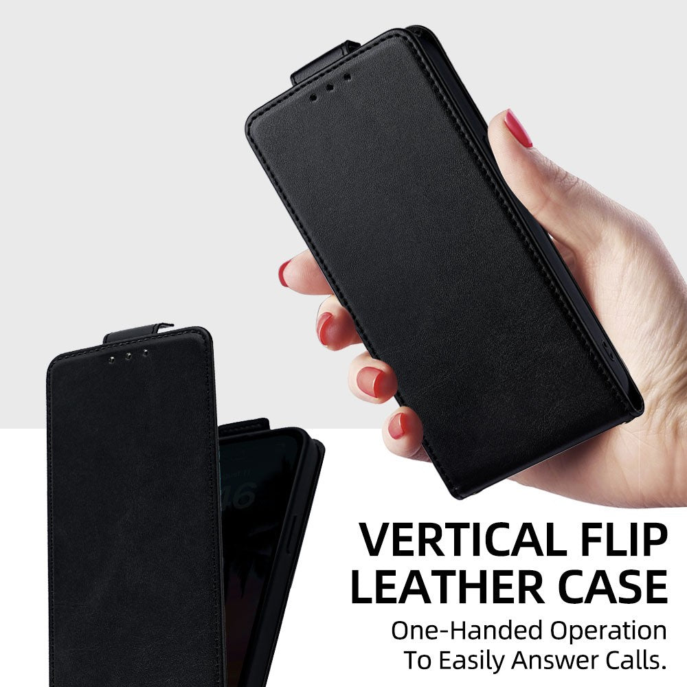For Xiaomi 17 Pro Max Case Card Holder Vertical Flip Leather Phone Cover with Crossbody Shoulder Strap - Black