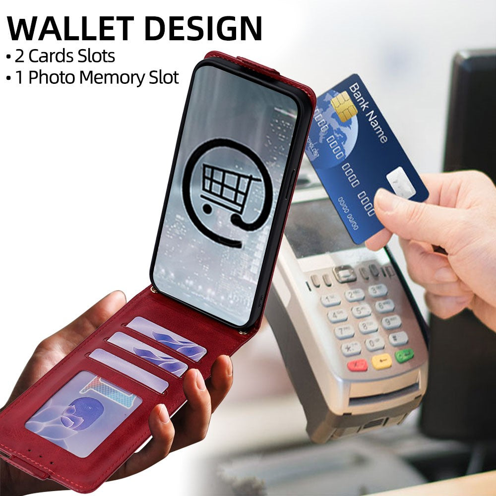 For Xiaomi 17 Pro Max Case Card Holder Vertical Flip Leather Phone Cover with Crossbody Shoulder Strap - Red