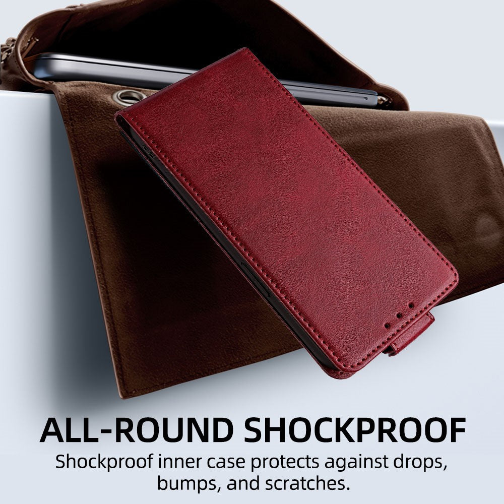 For Xiaomi 17 Pro Max Case Card Holder Vertical Flip Leather Phone Cover with Crossbody Shoulder Strap - Red