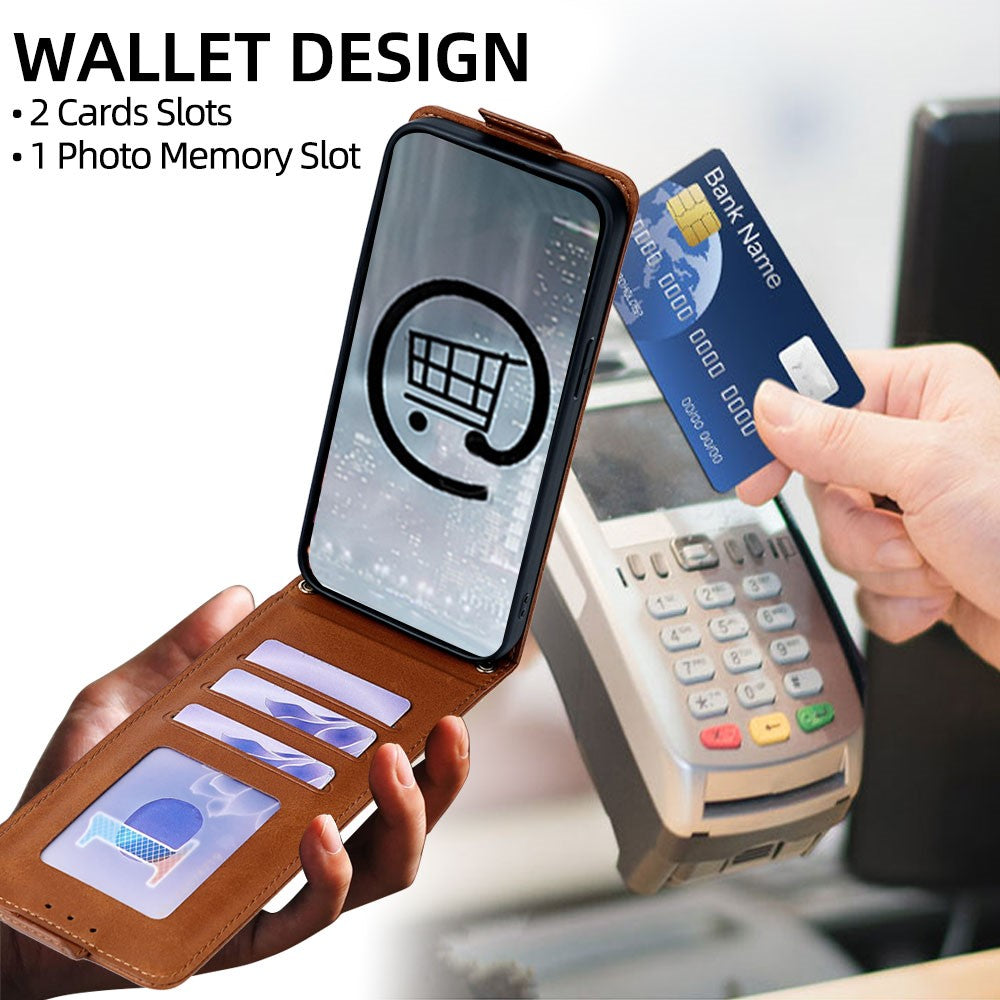 For Xiaomi 17 Pro Max Case Card Holder Vertical Flip Leather Phone Cover with Crossbody Shoulder Strap - Brown