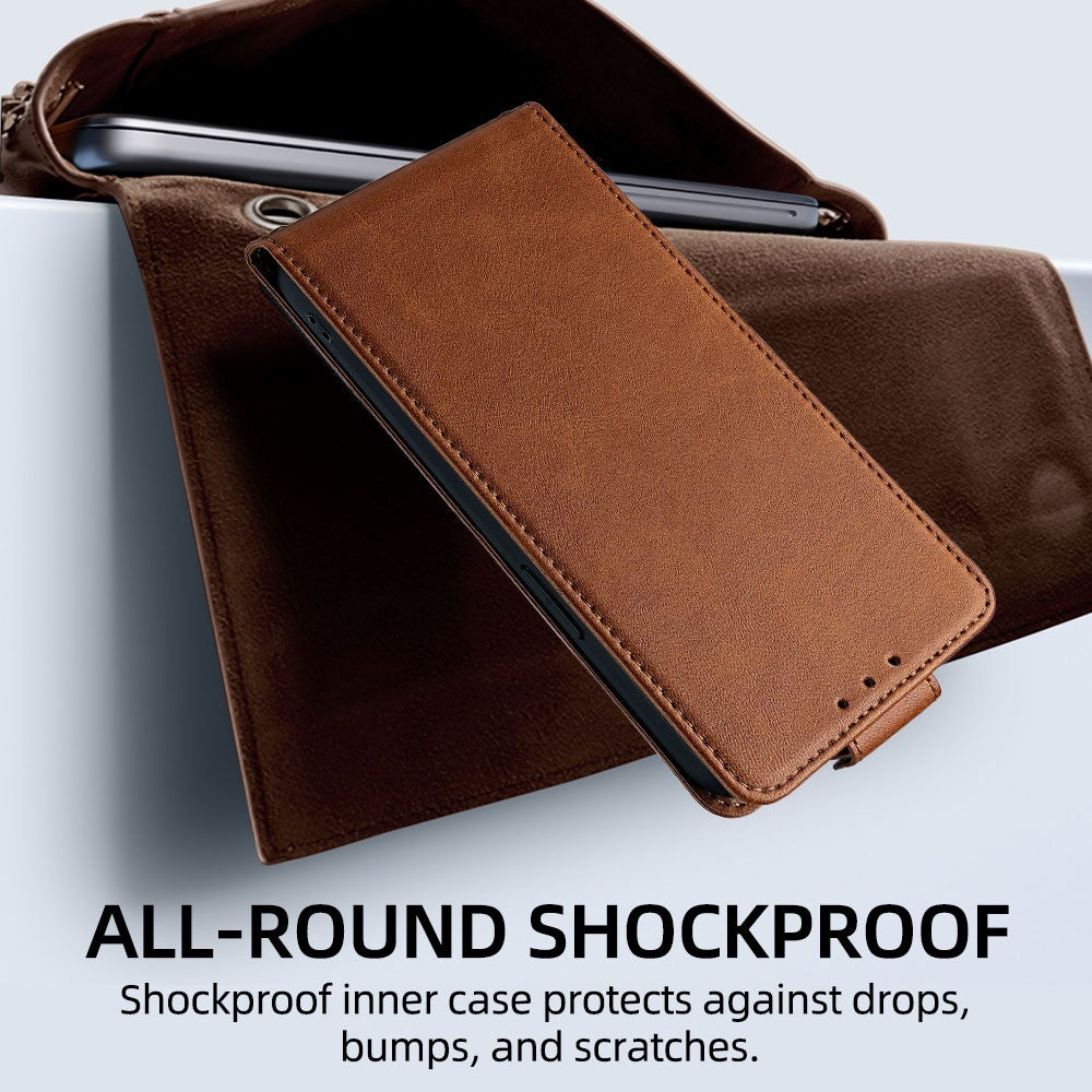 For Xiaomi 17 Pro Max Case Card Holder Vertical Flip Leather Phone Cover with Crossbody Shoulder Strap - Brown