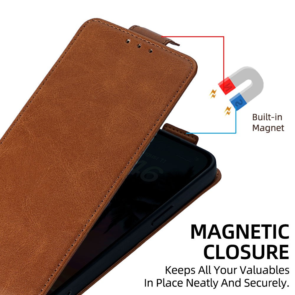 For Xiaomi 17 Pro Max Case Card Holder Vertical Flip Leather Phone Cover with Crossbody Shoulder Strap - Brown