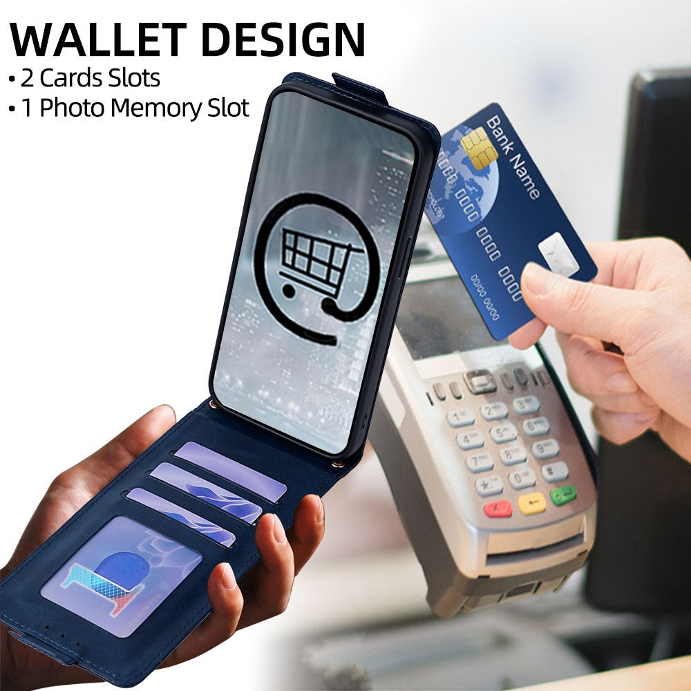 For Xiaomi 17 Pro Max Case Card Holder Vertical Flip Leather Phone Cover with Crossbody Shoulder Strap - Blue