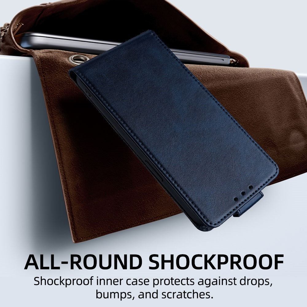 For Xiaomi 17 Pro Max Case Card Holder Vertical Flip Leather Phone Cover with Crossbody Shoulder Strap - Blue