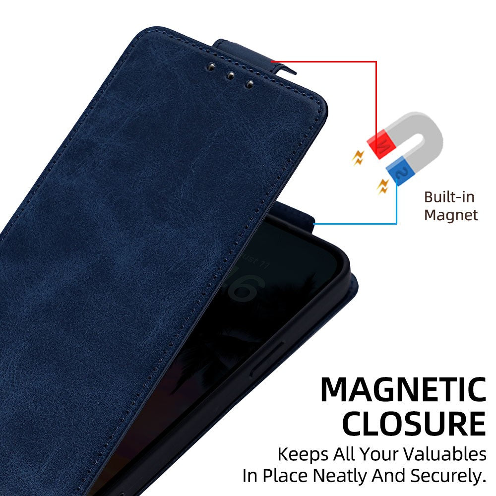 For Xiaomi 17 Pro Max Case Card Holder Vertical Flip Leather Phone Cover with Crossbody Shoulder Strap - Blue